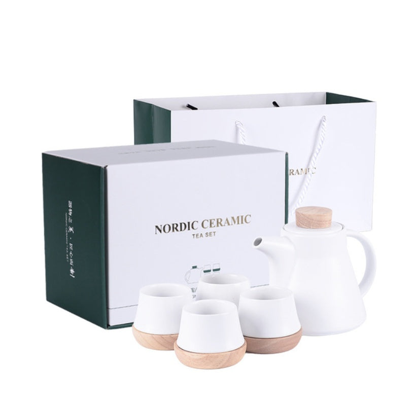 Ceramic Tea Set One Pot Four Cups | Flower Design Tea Set Gift Box | Heat Resistant Modern Tea Set