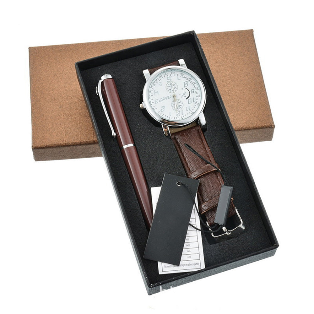 Men’s Quartz Watch Gift Set | Stylish Analog Wrist Watch with Leather Strap | Perfect Gift for Men