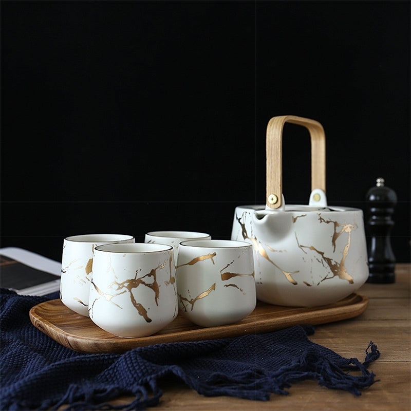 Marble Design Ceramic Tea Set | Premium Tea Cup & Plate Set with Glaze Finish Gift Box