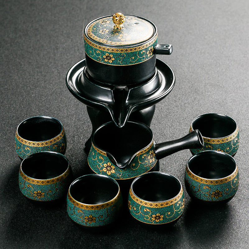 Retro Kung Fu Tea Set 10-Piece with Tray | Ceramic Lazy Tea Set Gift Box with Tea Ceremony Accessories