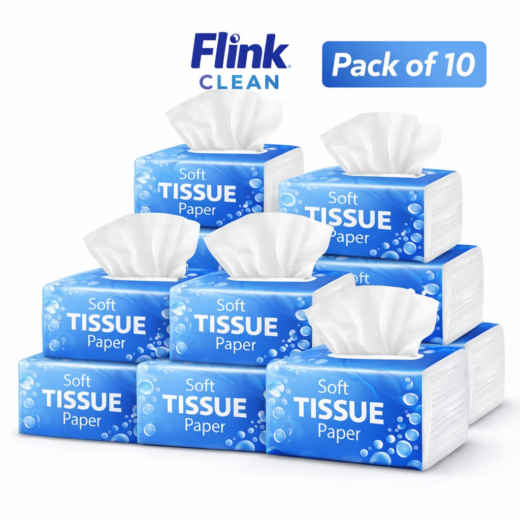 Flickarts Soft Tissue Paper Pack of 10 – Disposable Facial Tissue Paper Napkins for Home, Office, Travel & Car Use