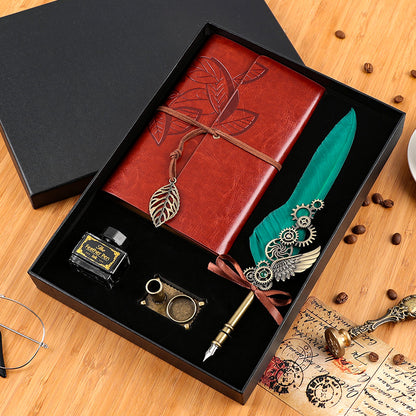 Vintage Feather Pen & Retro Notebook Gift Box Set – Luxury Writing Kit for Men & Women