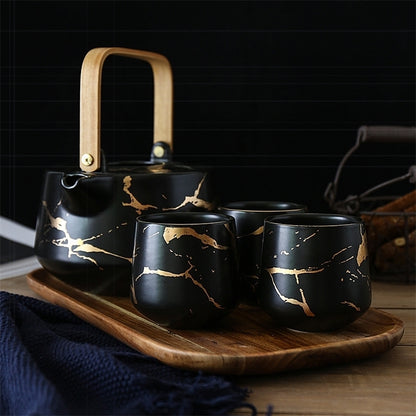 Marble Design Ceramic Tea Set | Premium Tea Cup & Plate Set with Glaze Finish Gift Box