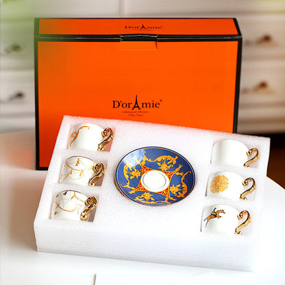 Luxury Turkish Coffee Cup & Saucer Set Gift Box | Vintage Golden Handle Tea Cup Set for Home & Gifting