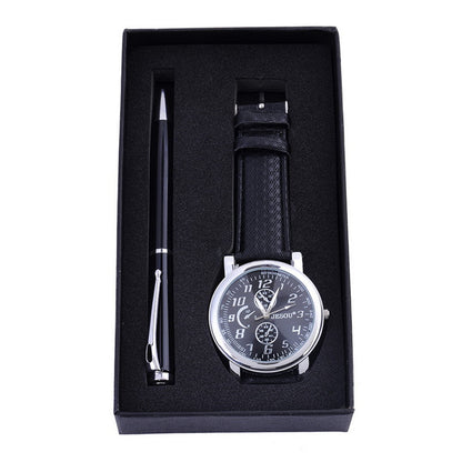 Men’s Quartz Watch Gift Set | Stylish Analog Wrist Watch with Leather Strap | Perfect Gift for Men