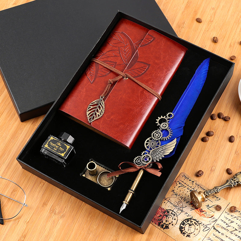 Vintage Feather Pen & Retro Notebook Gift Box Set – Luxury Writing Kit for Men & Women