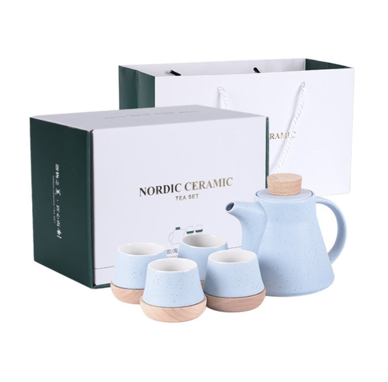 Ceramic Tea Set One Pot Four Cups | Flower Design Tea Set Gift Box | Heat Resistant Modern Tea Set