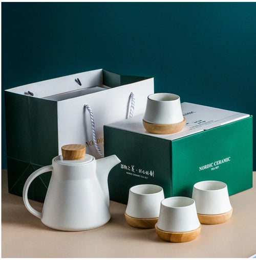 Ceramic Tea Set One Pot Four Cups | Flower Design Tea Set Gift Box | Heat Resistant Modern Tea Set