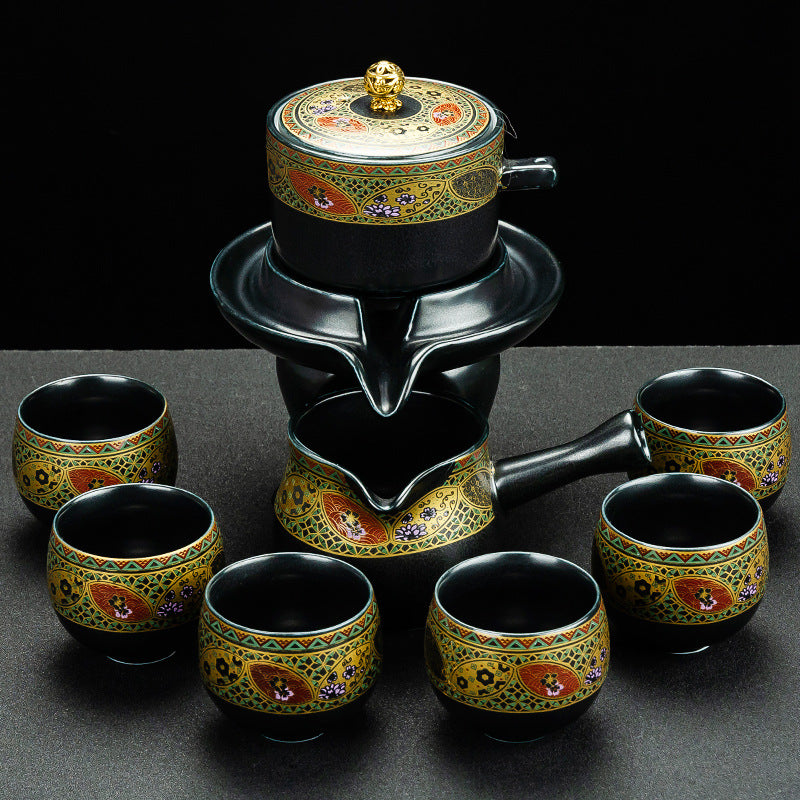 Retro Kung Fu Tea Set 10-Piece with Tray | Ceramic Lazy Tea Set Gift Box with Tea Ceremony Accessories