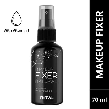 Pippal Beauty Makeup Fixer Natural Dewy Finish with Vitamin E And Aloe Vera Long-Lasting Hydrating & Refreshing Setting Spray 80ml (Pack of 1) with Fit Skin Supar Black Eyeliner