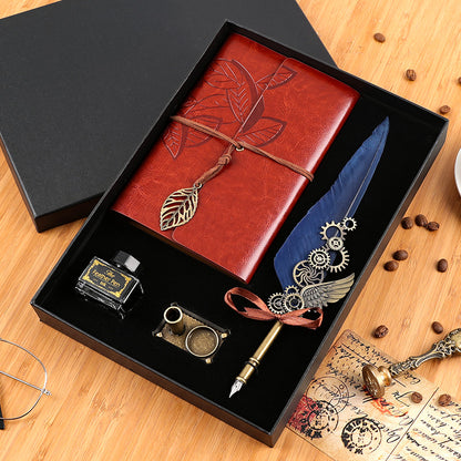 Vintage Feather Pen & Retro Notebook Gift Box Set – Luxury Writing Kit for Men & Women