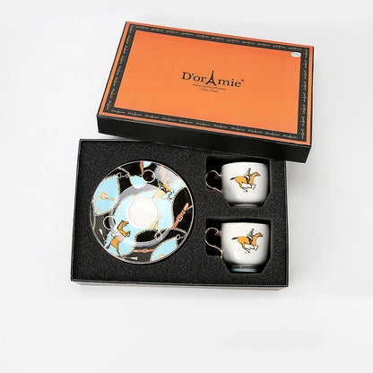 Luxury Turkish Coffee Cup & Saucer Set Gift Box | Vintage Golden Handle Tea Cup Set for Home & Gifting