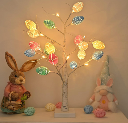 LED Lit Birch Tree with Easter Egg Ornaments – 60cm Decorative Tree
