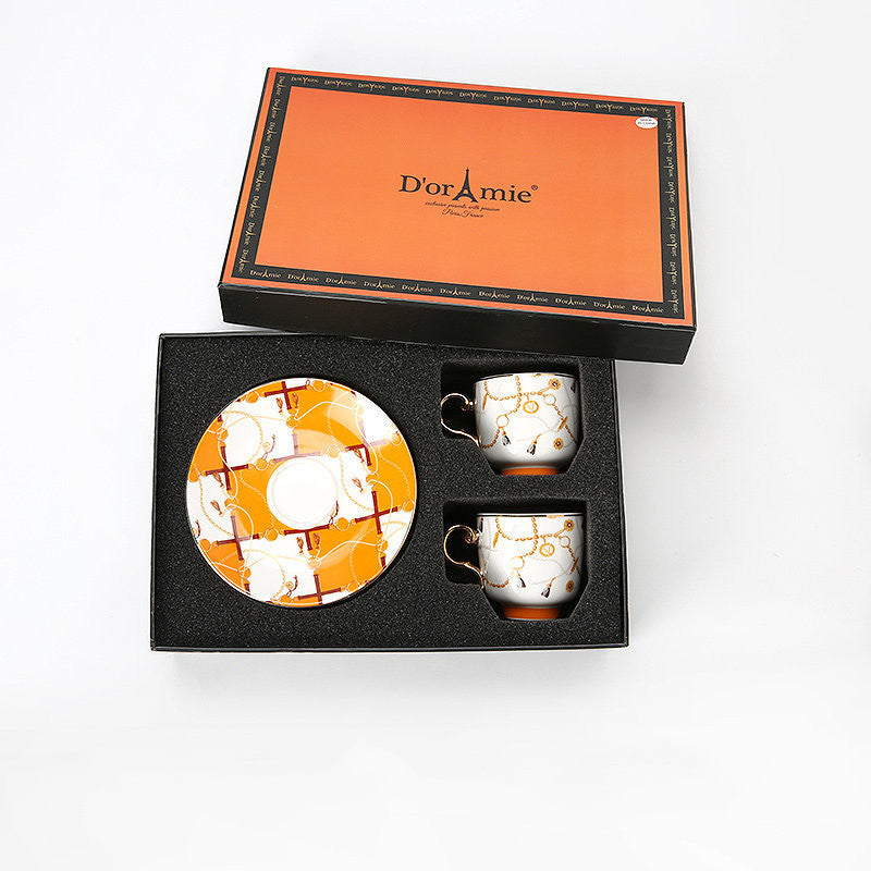 Luxury Turkish Coffee Cup & Saucer Set Gift Box | Vintage Golden Handle Tea Cup Set for Home & Gifting