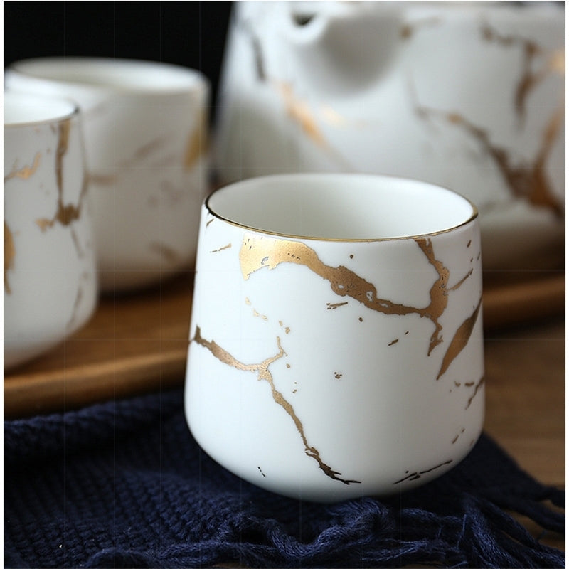 Marble Design Ceramic Tea Set | Premium Tea Cup & Plate Set with Glaze Finish Gift Box