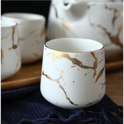 Marble Design Ceramic Tea Set | Premium Tea Cup & Plate Set with Glaze Finish Gift Box