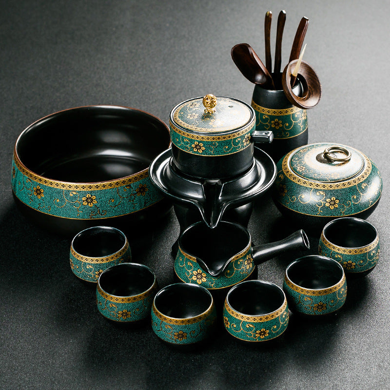 Retro Kung Fu Tea Set 10-Piece with Tray | Ceramic Lazy Tea Set Gift Box with Tea Ceremony Accessories