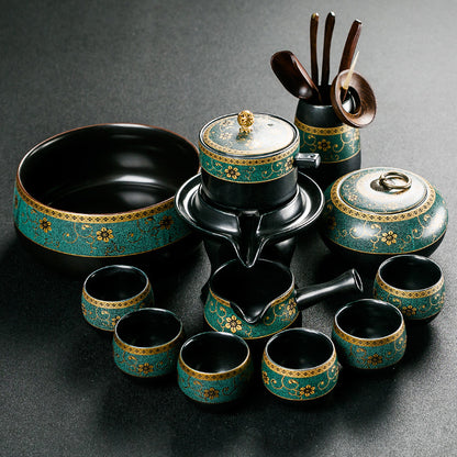 Retro Kung Fu Tea Set 10-Piece with Tray | Ceramic Lazy Tea Set Gift Box with Tea Ceremony Accessories