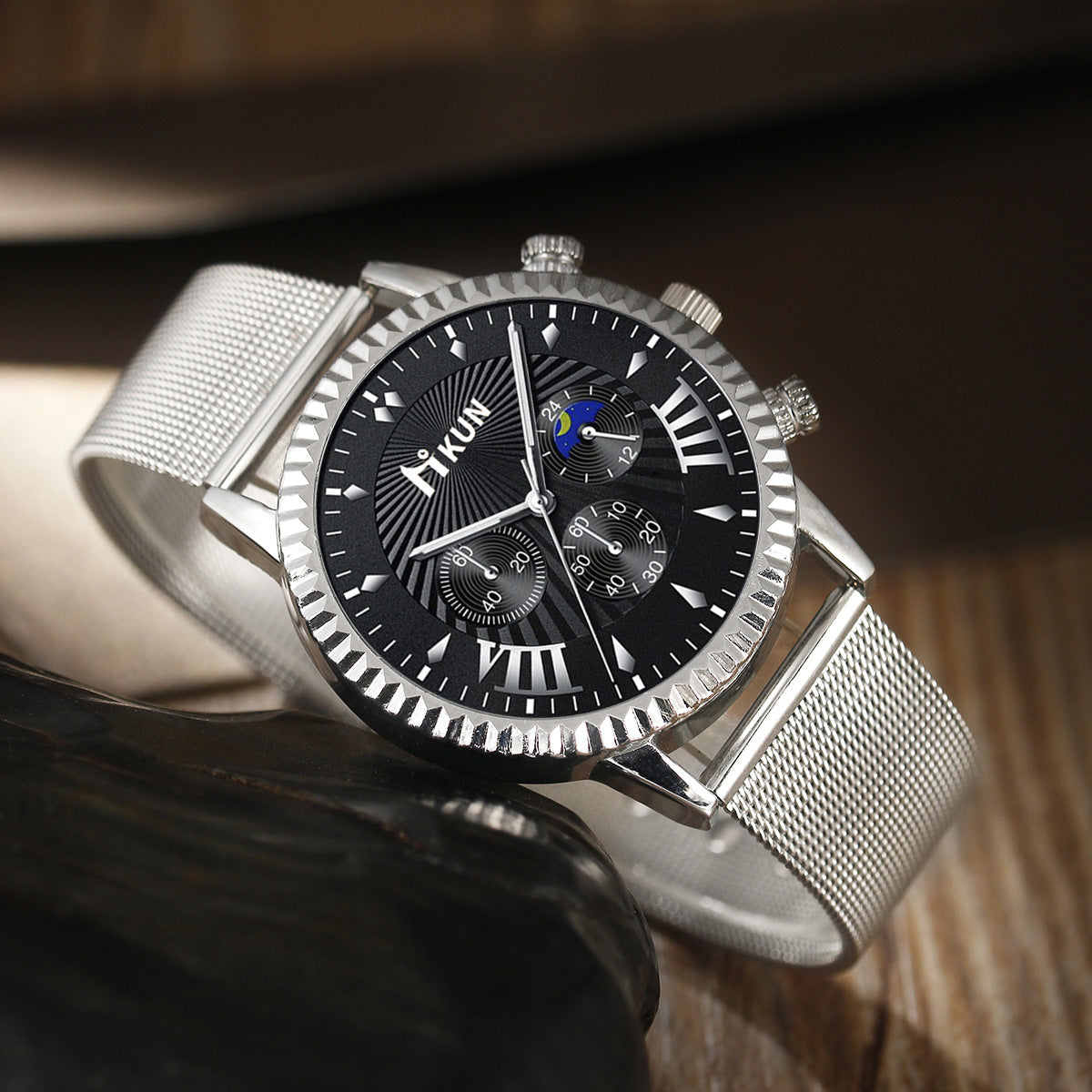 Luxury Men's Stainless Steel Sports Watch & Bracelet Set