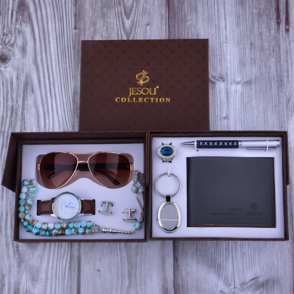 Fanbuluxe Premium Men’s Gift Set Combo 8-in-1 | Watch, Wallet, Sunglasses, Ring, Pen & Accessories Gift Pack