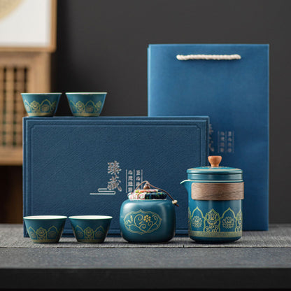 Tea Set Suit Ceramic One Pot Four Cups Gift Box