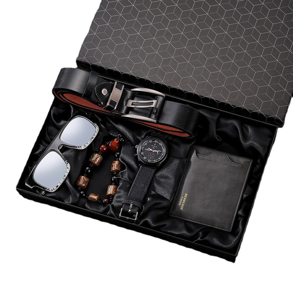 Men’s 5-in-1 Gift Set Combo | Quartz Watch, Belt, Wallet, Sunglasses & Bracelet Stylish Combo Pack