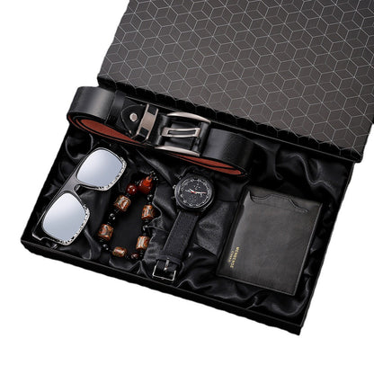 Men’s 5-in-1 Gift Set Combo | Quartz Watch, Belt, Wallet, Sunglasses & Bracelet Stylish Combo Pack