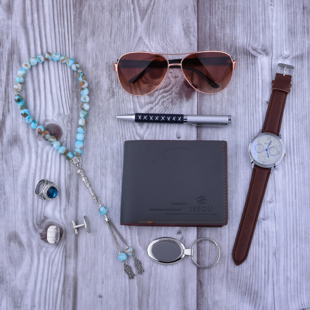 Fanbuluxe Premium Men’s Gift Set Combo 8-in-1 | Watch, Wallet, Sunglasses, Ring, Pen & Accessories Gift Pack