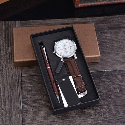 Men’s Quartz Watch Gift Set | Stylish Analog Wrist Watch with Leather Strap | Perfect Gift for Men