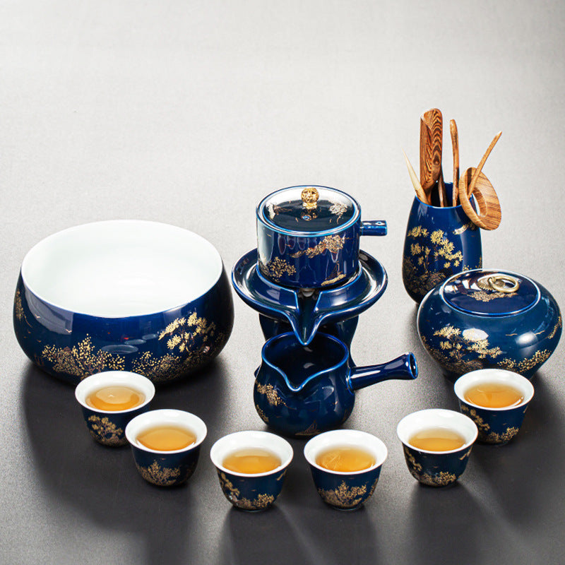 Retro Kung Fu Tea Set 10-Piece with Tray | Ceramic Lazy Tea Set Gift Box with Tea Ceremony Accessories