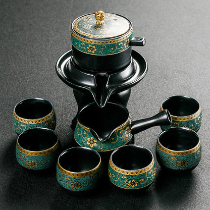 Retro Kung Fu Tea Set 10-Piece with Tray | Ceramic Lazy Tea Set Gift Box with Tea Ceremony Accessories