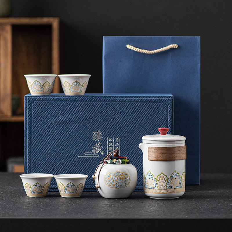 Tea Set Suit Ceramic One Pot Four Cups Gift Box