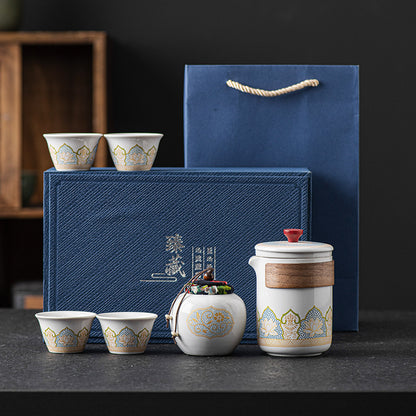 Tea Set Suit Ceramic One Pot Four Cups Gift Box