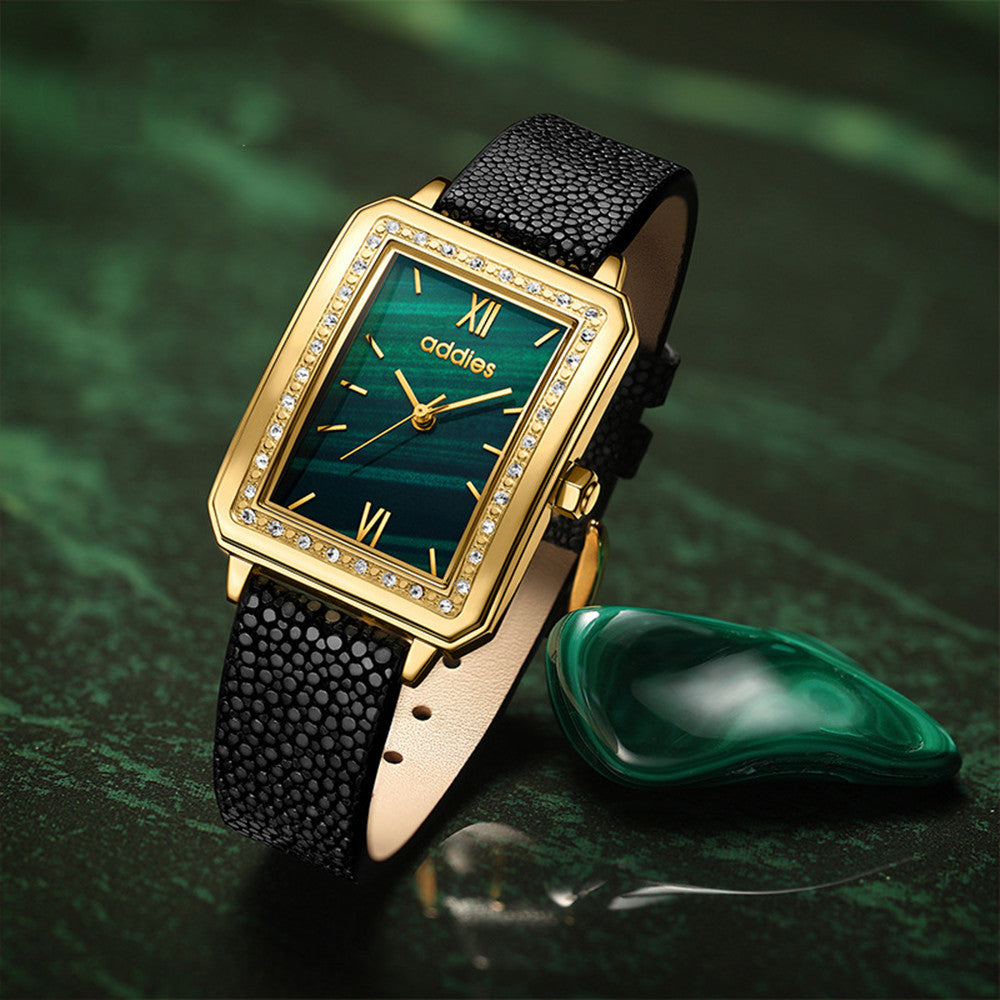 Luxury Green Square Dial Women’s Watch Gift Set – Premium Quartz Designer Timepiece