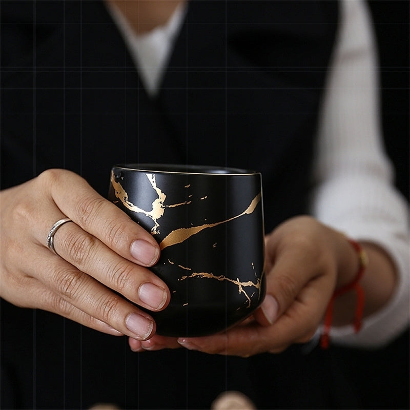 Marble Design Ceramic Tea Set | Premium Tea Cup & Plate Set with Glaze Finish Gift Box