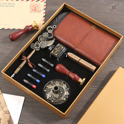 Vintage Feather Pen & Retro Notebook Gift Box Set – Luxury Writing Kit for Men & Women