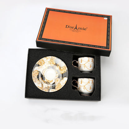 Luxury Turkish Coffee Cup & Saucer Set Gift Box | Vintage Golden Handle Tea Cup Set for Home & Gifting