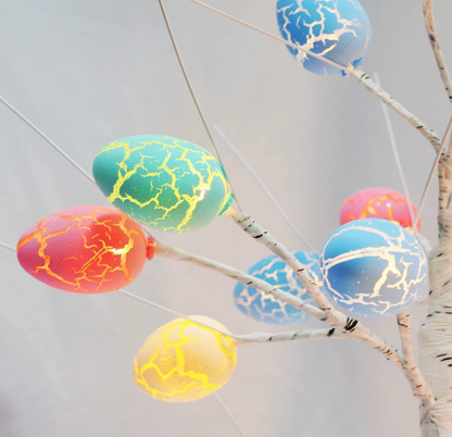 LED Lit Birch Tree with Easter Egg Ornaments – 60cm Decorative Tree