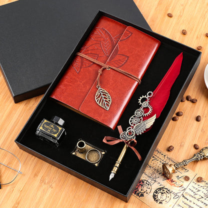 Vintage Feather Pen & Retro Notebook Gift Box Set – Luxury Writing Kit for Men & Women