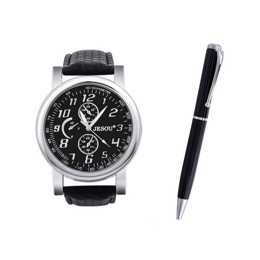 Men’s Quartz Watch Gift Set | Stylish Analog Wrist Watch with Leather Strap | Perfect Gift for Men