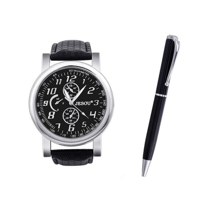 Men’s Quartz Watch Gift Set | Stylish Analog Wrist Watch with Leather Strap | Perfect Gift for Men