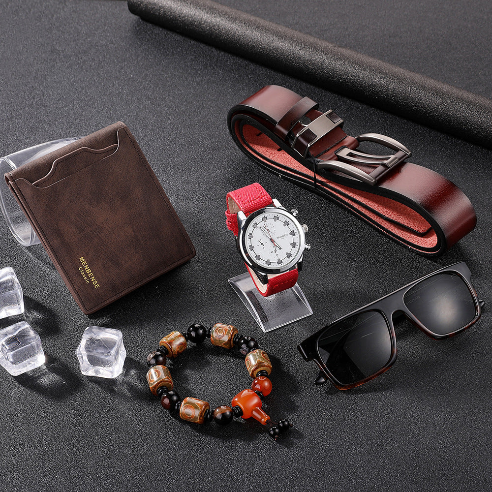 Men’s 5-in-1 Gift Set Combo | Quartz Watch, Belt, Wallet, Sunglasses & Bracelet Stylish Combo Pack