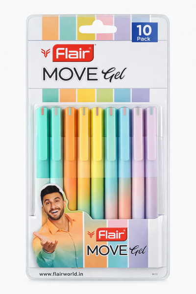 Flair Move Gel Pens Pack of 10 | Smooth Writing Multicolor Gel Pen Set for Students & Office