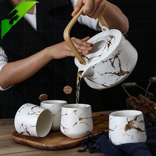 Marble Design Ceramic Tea Set | Premium Tea Cup & Plate Set with Glaze Finish Gift Box