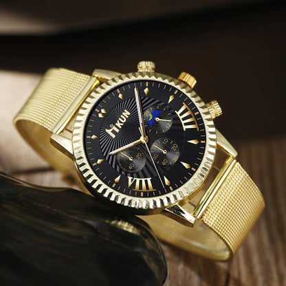 Luxury Men's Stainless Steel Sports Watch & Bracelet Set