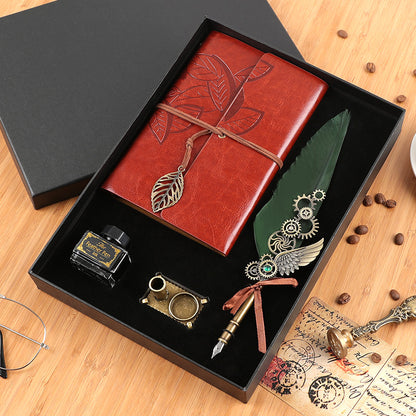 Vintage Feather Pen & Retro Notebook Gift Box Set – Luxury Writing Kit for Men & Women