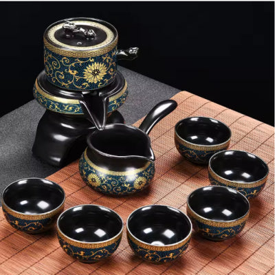 Retro Kung Fu Tea Set 10-Piece with Tray | Ceramic Lazy Tea Set Gift Box with Tea Ceremony Accessories