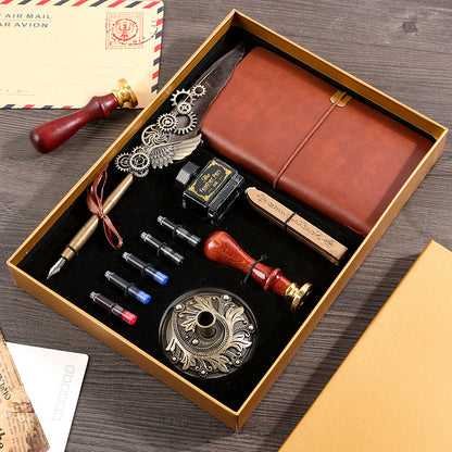 Vintage Feather Pen & Retro Notebook Gift Box Set – Luxury Writing Kit for Men & Women