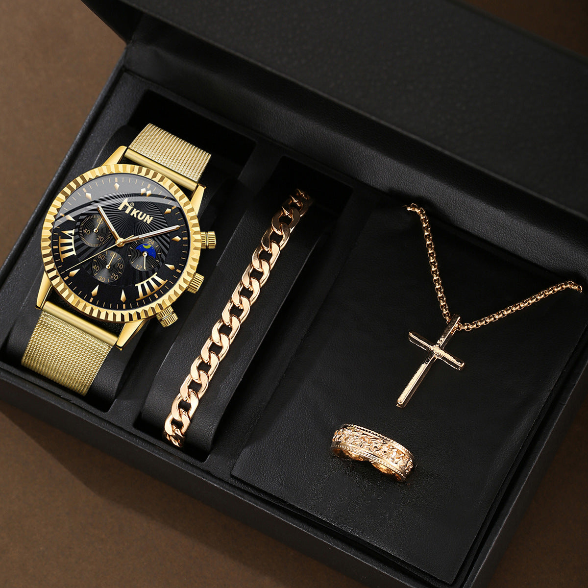 Luxury Men's Stainless Steel Sports Watch & Bracelet Set