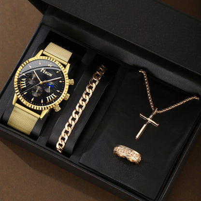 Luxury Men's Stainless Steel Sports Watch & Bracelet Set